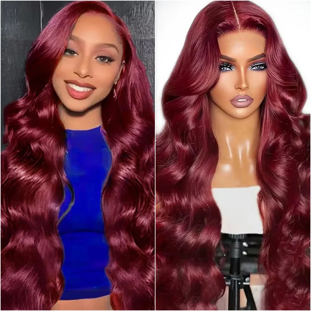 

40 дюймов # Парик из натуральных волос 99J Burgundy Body Wave с HD-кружевом 13x4/13x6, фронтальный парик с кружевом, плотность 220%, предварительно выщипанные бразильские волосы Remy