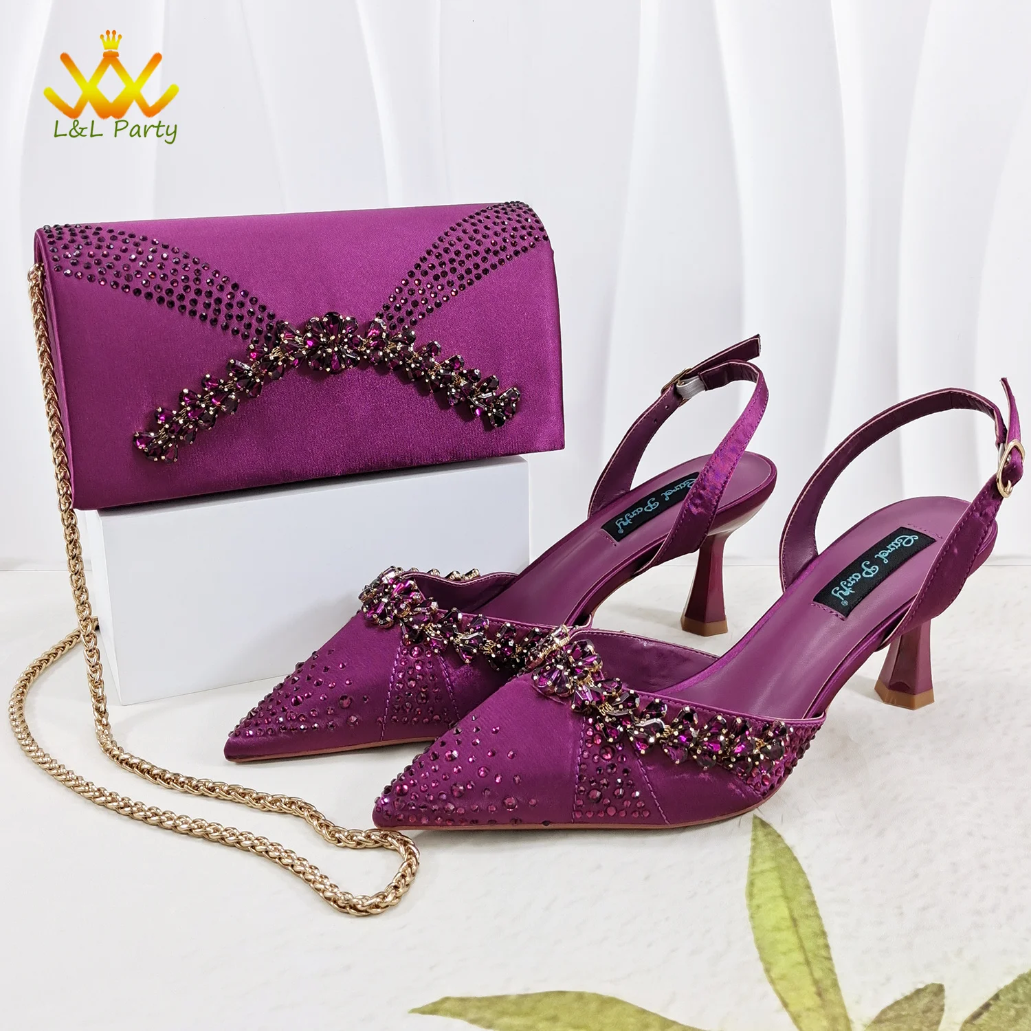 Wine Color New Arrivals Italian Women Shoes Matching Bag Set Pointed Toe Mid High Heels for Wedding