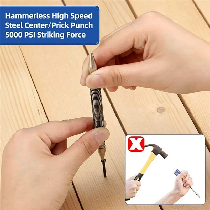 HRBAJ-3 Pcs Dual Head Nail Setter And Hinge Pin Punch Set,Hammerless Spring Nail Punch Door Hinge Pin Remover Tool 5000 PSI