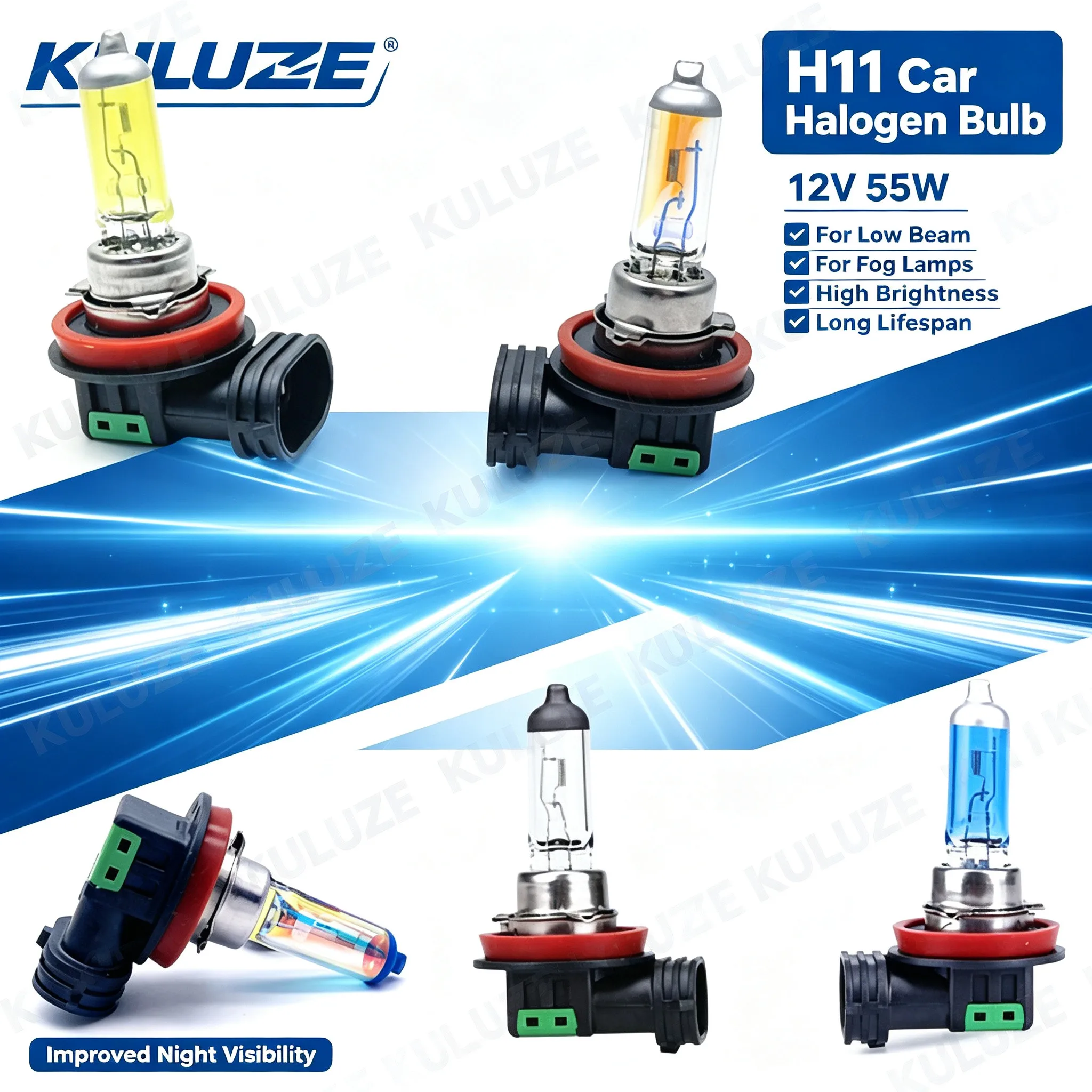 2Pcs Halogen Headlight H11 12V55W Bulb Quartz Colorful Blue Light Car Headlamp Auto Lamp 3000K 3200K 5500K
