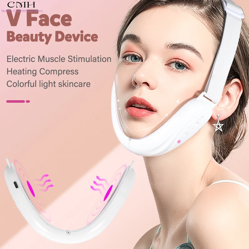 جهاز تجميل نسائي مكركرنت VFace ضغط LED للعناية بأوراق موصلة لشد البشرة وإزالة الذقن المزدوجة وتدليك شحن USB