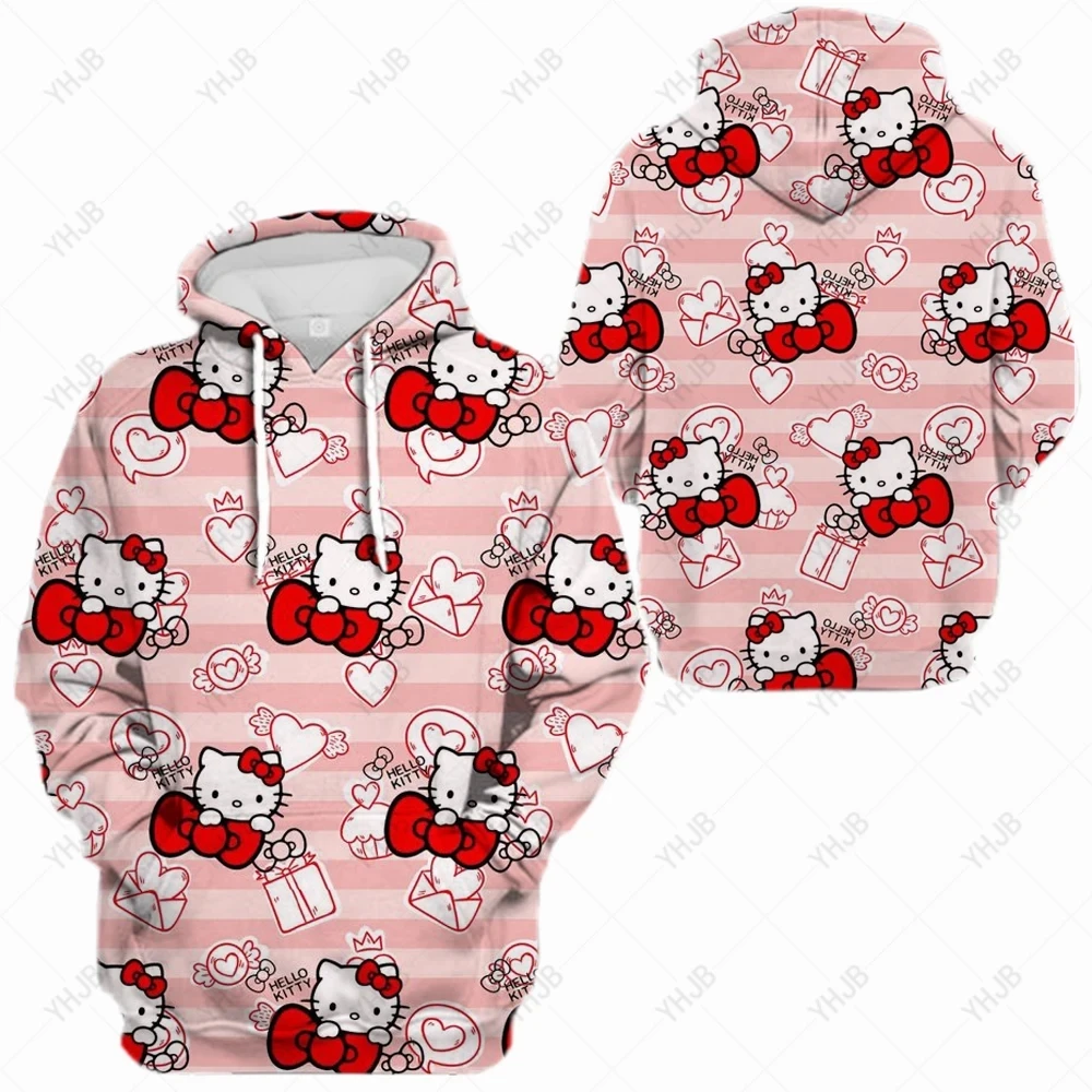 Hello Kitty moletom simples com o pescoço todo, manga comprida, moletom casual solto para estudantes, outono, novo, outono, 2023