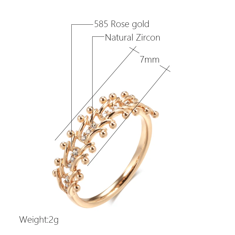 Kienl Trend 585 Rose Gold Color Ethnic Bride Ring for Women Unique Vintage Natural Zircon Glossy Metal Flower Ring Daily Jewelry