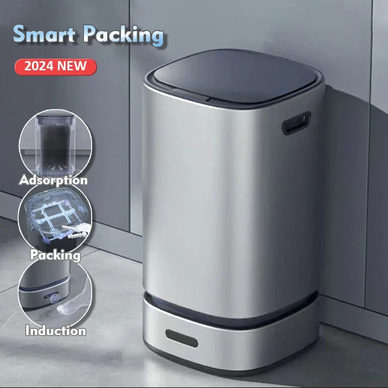 Smart Sensor Automatic Trash Can with Packing Garbage Bag Bathroom Toilet Trash Can Automatic Close Bag Adsorption Wastebasket