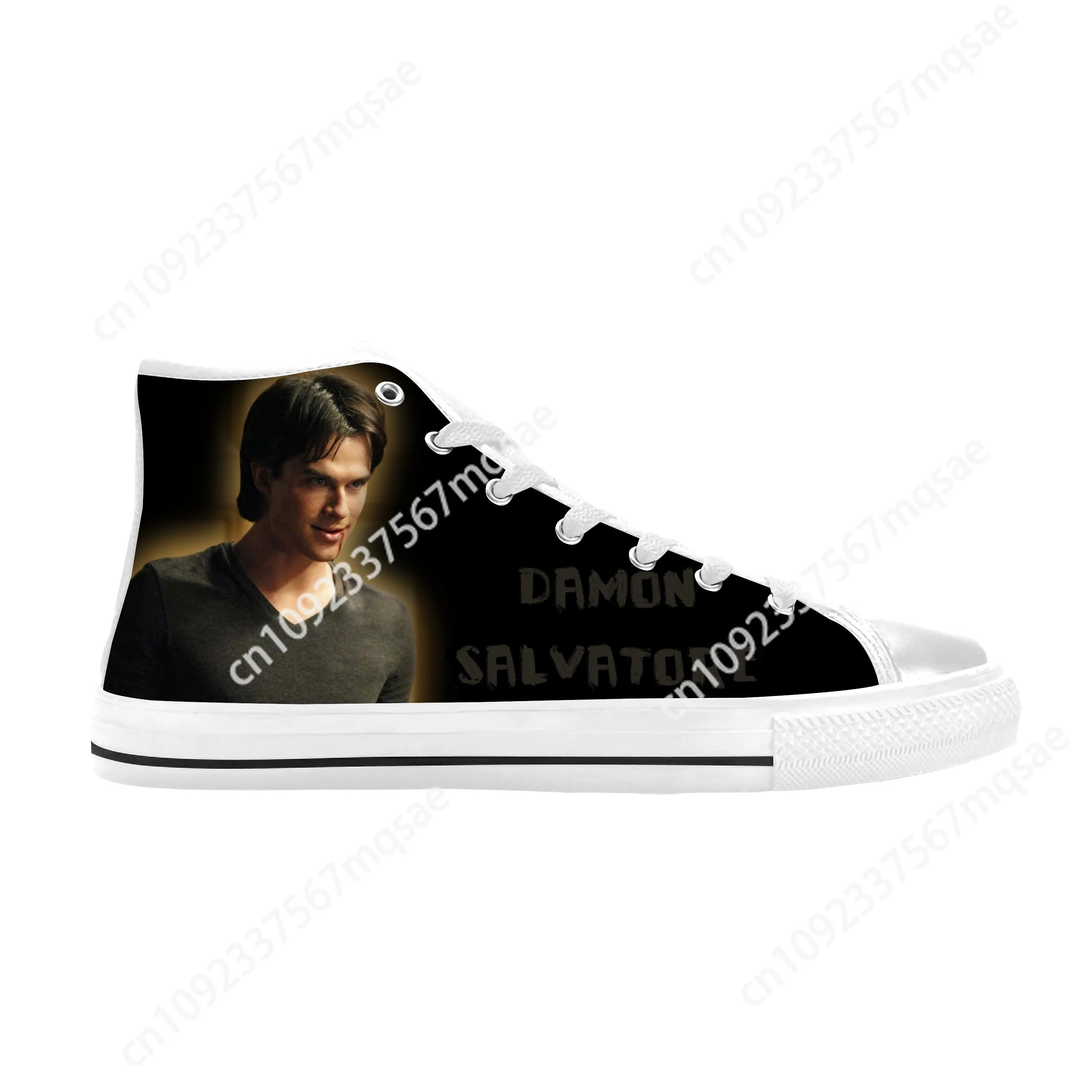 

Hot The Vampire Diaries Damon Salvatore Cool High Top Sneakers Mens Womens Teenager Canvas Sneaker Casual Shoes Custom Shoe