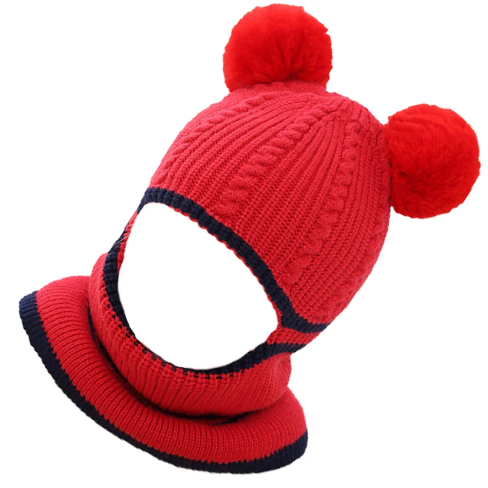 

1Pcs Kids Woolen Hat Thickened Winter Knit Cap 2 in 1 Baby Hat and Scarf Combo Extra Layered Beanie for Cold Weather