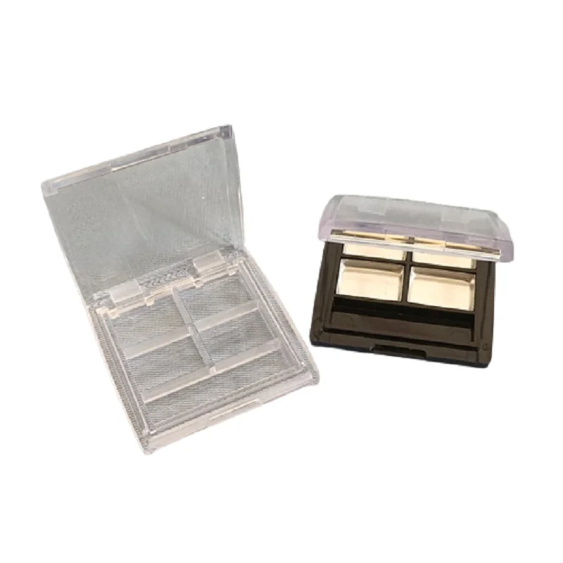 4 Palettes Empty Black Square Eye Shadow Case Container Pointed Lid Clear Plastic Cosmetic Packaging Box With Aluminum Pan 50pcs