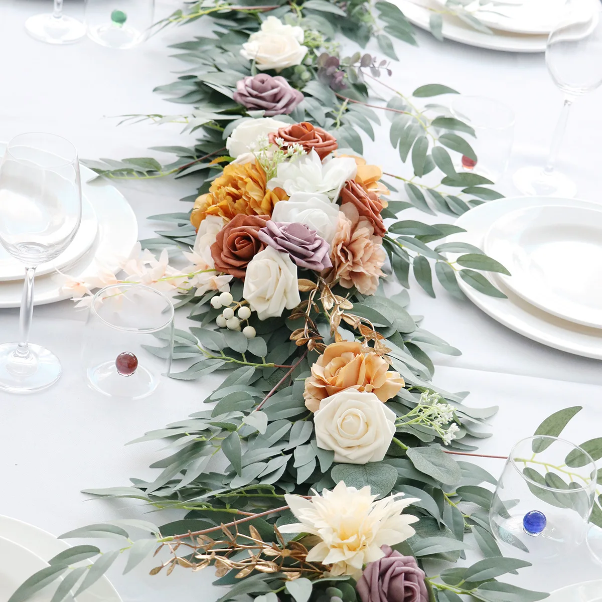 Yannew 8.8FT/6FT Artificial Flower Eucalyptus Garlands Country Wedding Sweetheart Table Centerpieces for Wedding Reception Decor