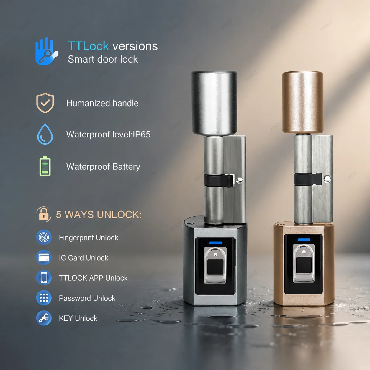 TTLock Smart Door Lock Fingerprint IC Card Password Key APP Unlock 5 Ways Humanized Handle IP65 Waterproof Battery Security