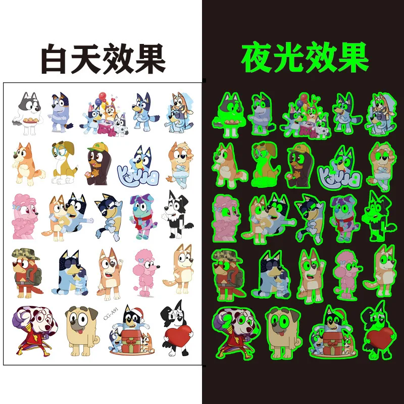 1 قطعة جديد مضيئة الكرتون Bluey الأسرة المؤقتة الوشم ملصق الذراع الوجه وهمية الوشم ملصق الجسم الفن الوشم هدية حفلة