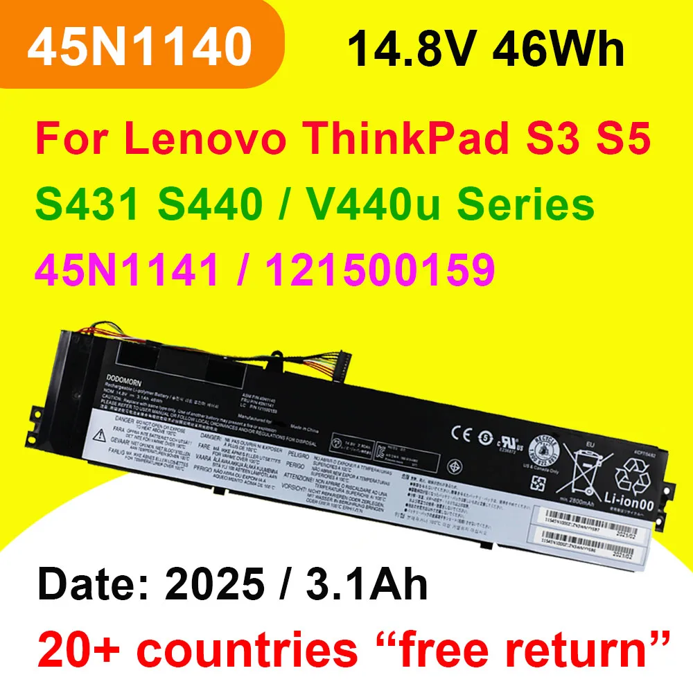 

45N1140 45N1141 For Lenovo Thinkpad S3 S5 S431 S440 V4400U Series 121500159 Laptop Battery 3100mAh 14.8V 46Wh High Quality