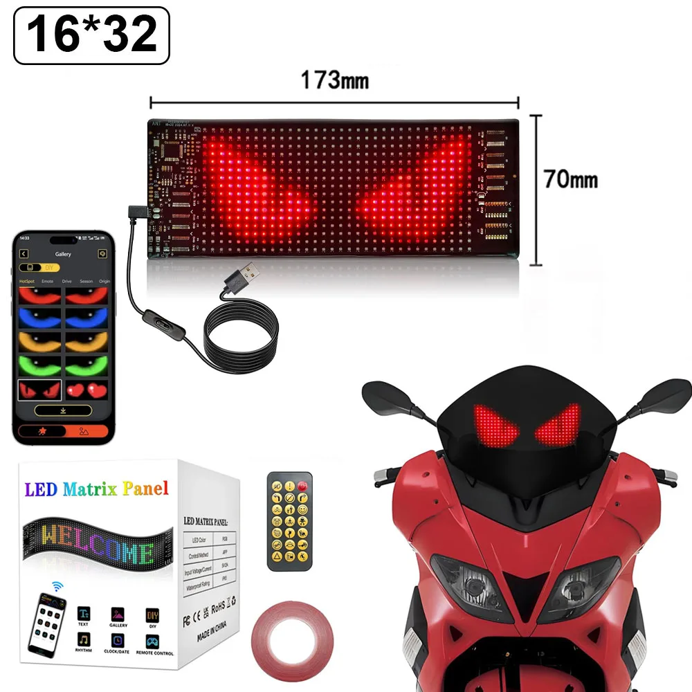 16*32 LED Devil Eye Lights voor motorfietsvoorruit, programmeerbaar matrixpixelpaneel met app/afstandsbediening voor motorfiets - afbeelding 1