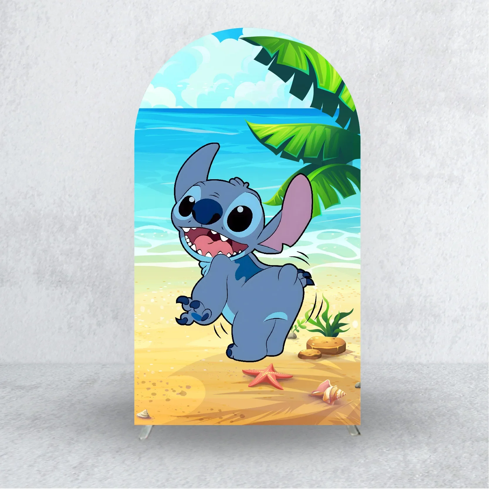 Disney Stitch and Lilo Arch Backdrop Cover Spandex Fabric Beach Theme for Children Birthday Party Background Banner Decoration