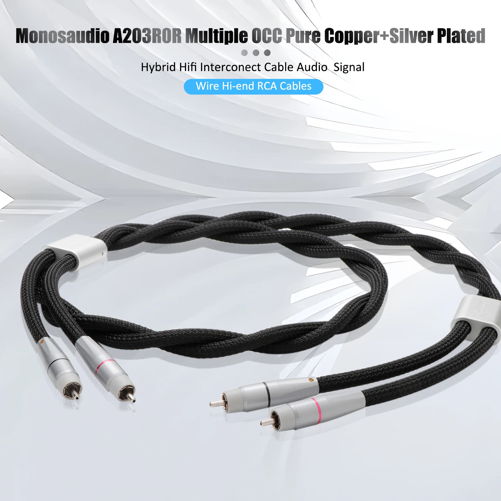 Monosaudio A203R0R Multiple OCC Pure Copper+Silver Plated Hybrid Hifi Interconect Cable Audio Signal Wire Hi-end RCA Cables