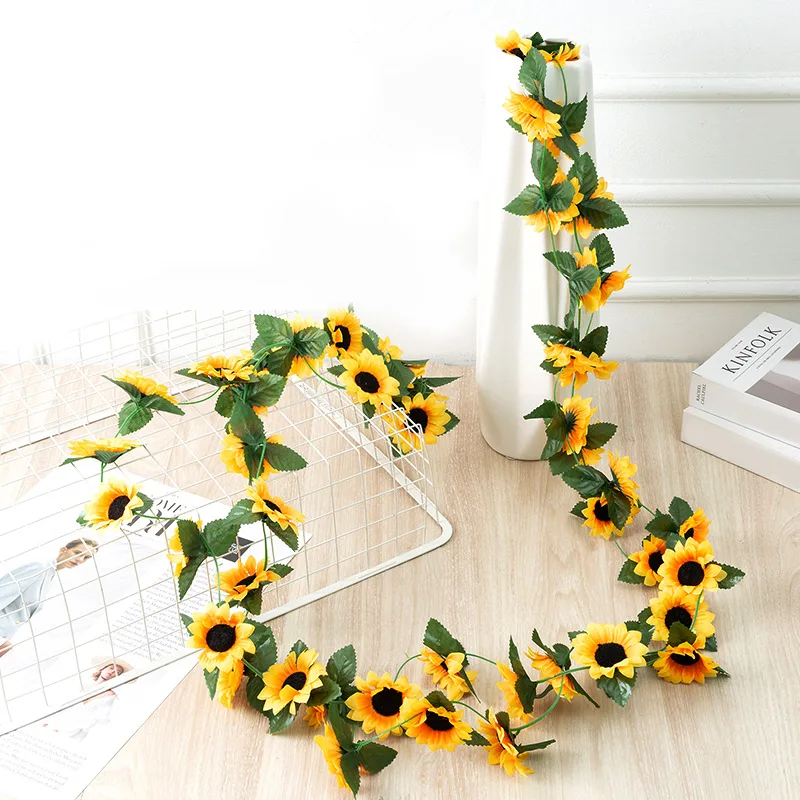 Künstliche Blumen Sonnenblumen Rebe Blumen Wandbehang Festival Rattan Blätter Girlande Outdoor Hochzeit Party Home Diy Dekoration