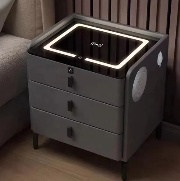 أثاث غرفة نوم طاولة بجانب السرير خشبية ذكية فاخرة طاولة بجانب السرير حديثة مع شحن لاسلكي USB