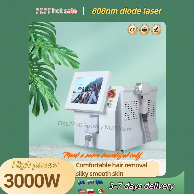 

Portable 2000W 808nm Diode Laser 755 808 1064nm Wavelength Freezing Point Painless Permanent Alexandrite Hair Removal