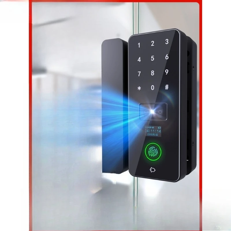 Glass door smart lock password lock facial recognition office fingerprint lock room scan face double open single access