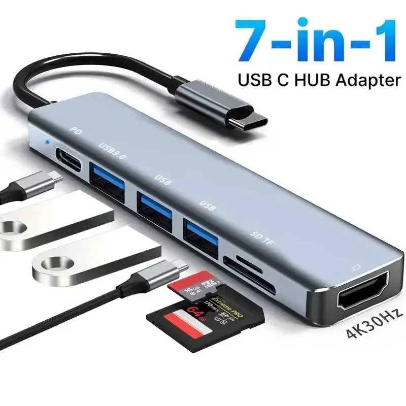 Estação Dock Tipo C Multiporta 5 Portas Adaptador HDMI 4K PD Carregamento USB3.0 USB2.0 Compatível com Tablets