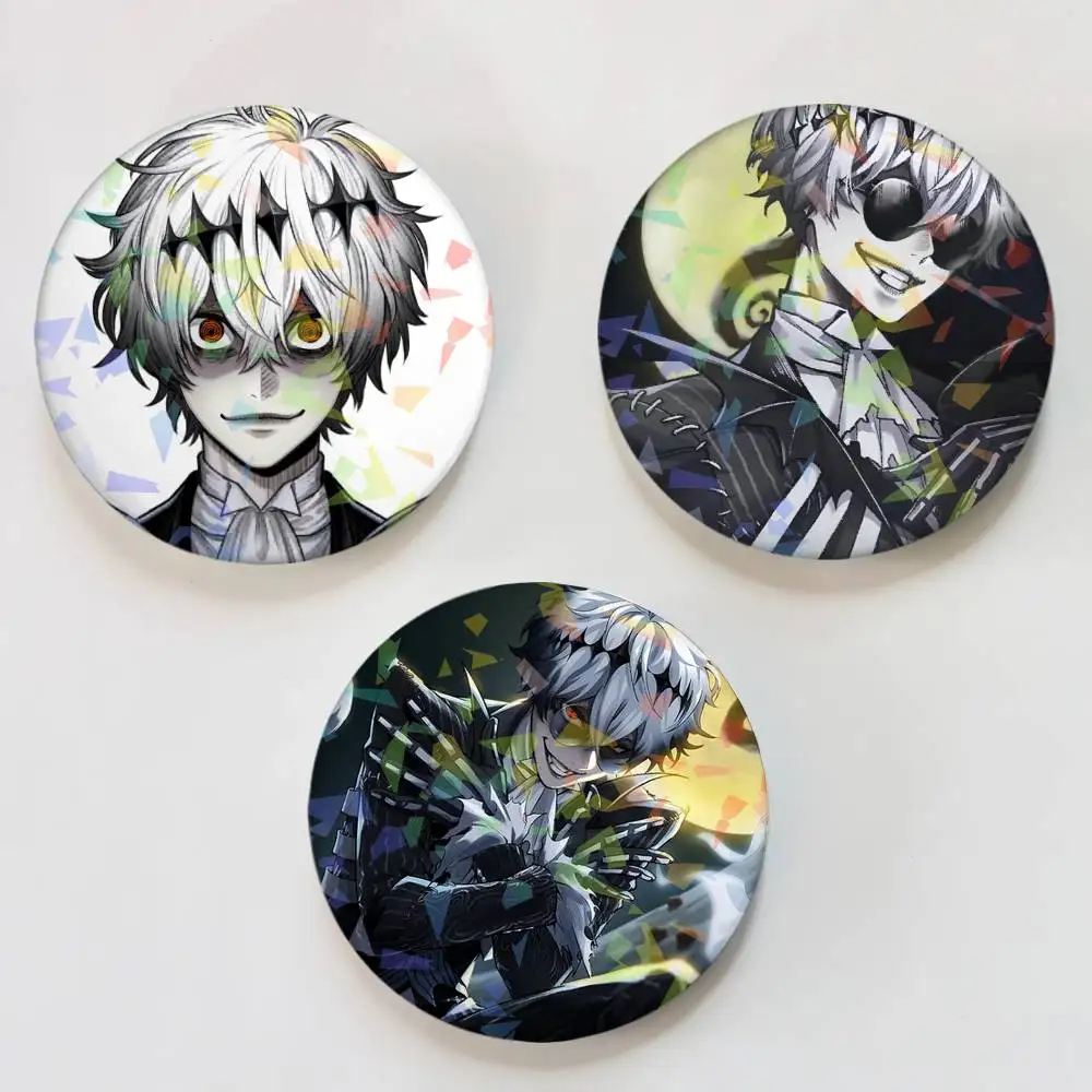 Skully J. Graves Game Twisted Wonderland Round Badge for Backpack Accessories Laser Lapel Pins Jewelry Gifts