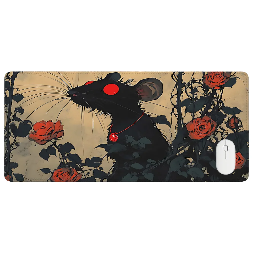 New Rat King Desk Mat Leader Mouse in the Rose Garden Desk Topper Play Mause Pad Fantasy Mousepad Cute Rat Laptop Mats Black Rat