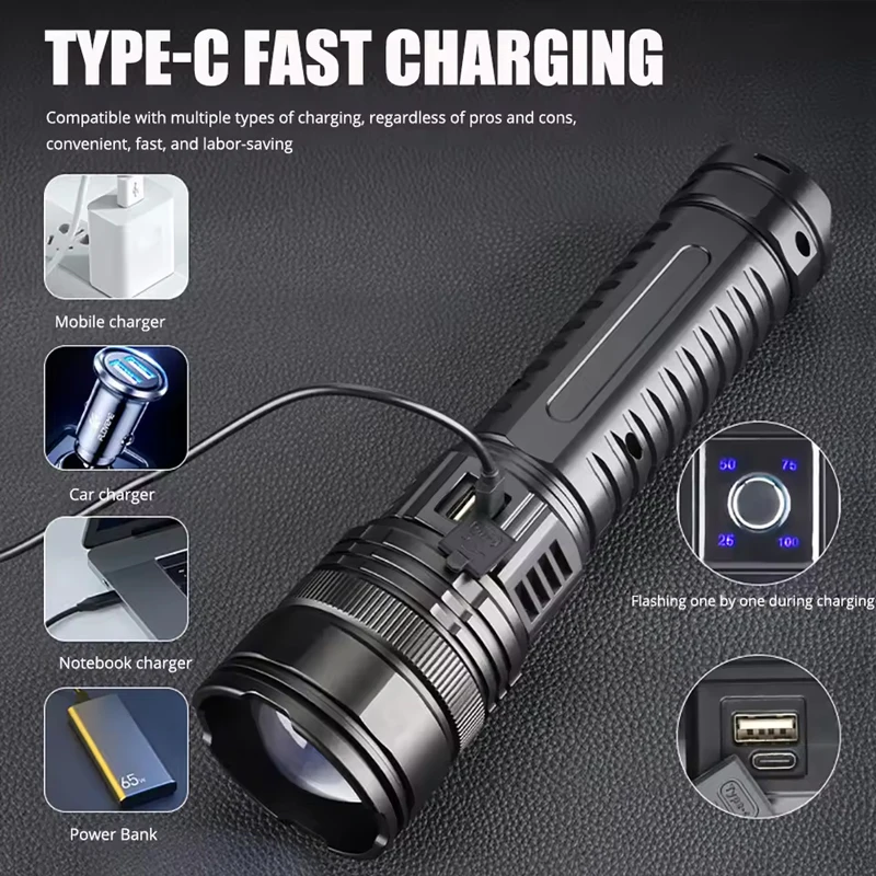 Tactical Flashlight Long Range Very Powerful Torch Work Light Rechargeable Powerful Rechargeable Led Flashlights High Power Lamp