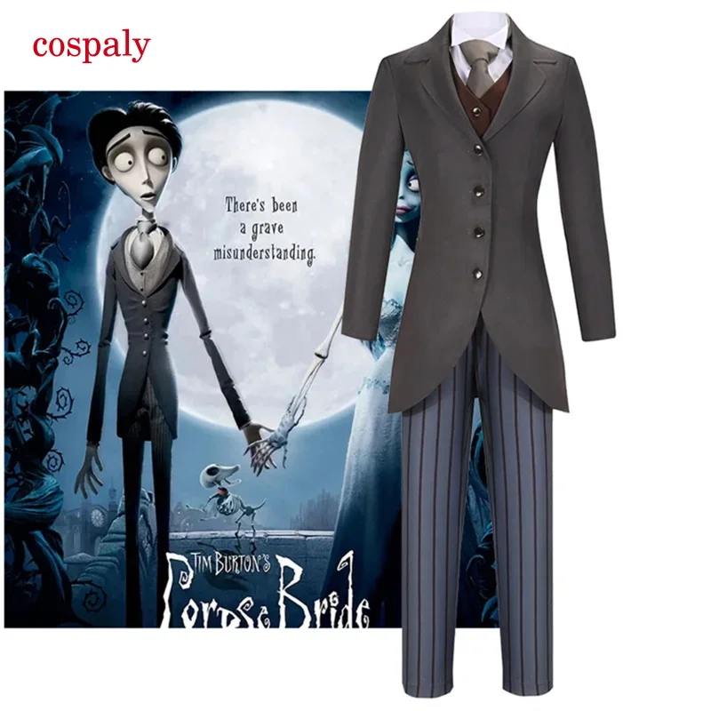 Anime Tim Burton Corpse Bride Victor Van Dort Cosplay Costume Uniform Suits Jacket Pants Outfit Halloween Carnival Suit For Men