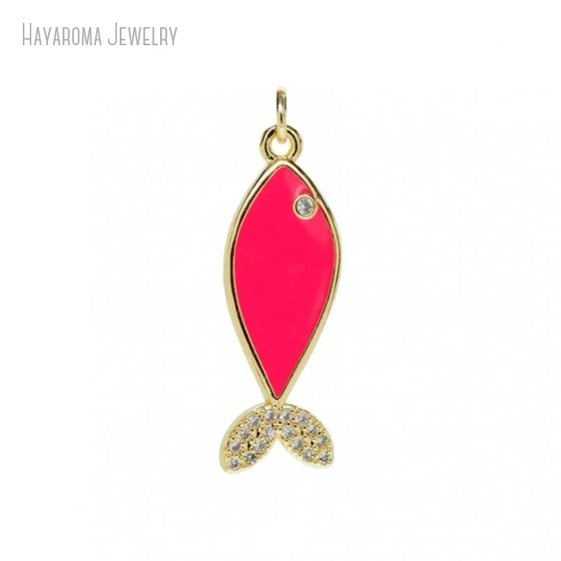 2Pcs Invisible Setting Enamel Copper Gold Color Hot Pink Jewelry Nautical Marine Organism Fish Wholesale Pendant PM51724