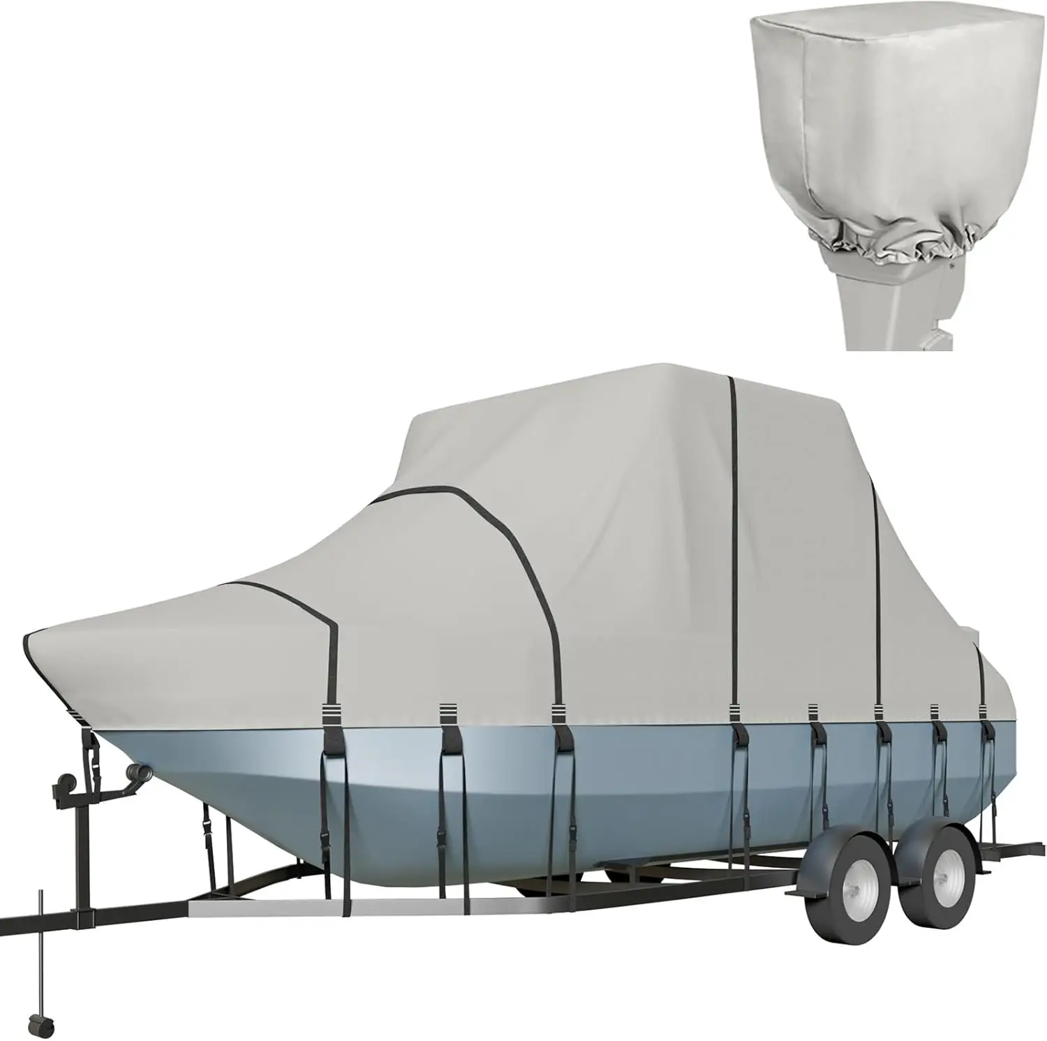 Cover Fully 900D Solution Dyed Hard/T Top Boat Cover with 21 Windproof Straps, Motor Cover Fit 21'-23' Long Beam Width Up to 106