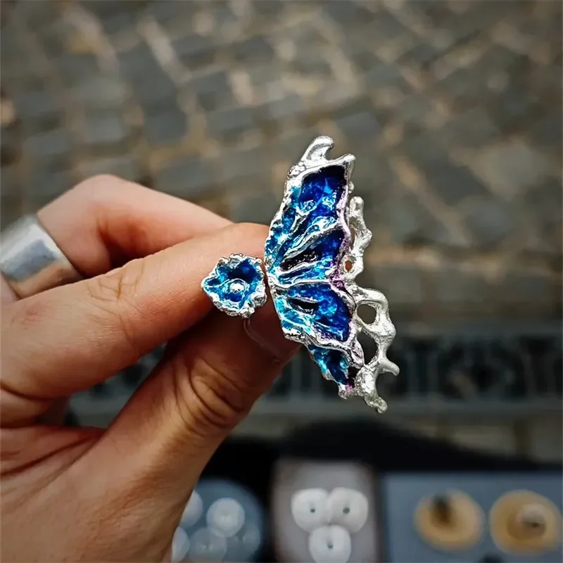 Europe and America Lava Sensation Blue Drip Glue Butterfly Open Ring Women's Punk Hip Hop Party Jewelry Ring