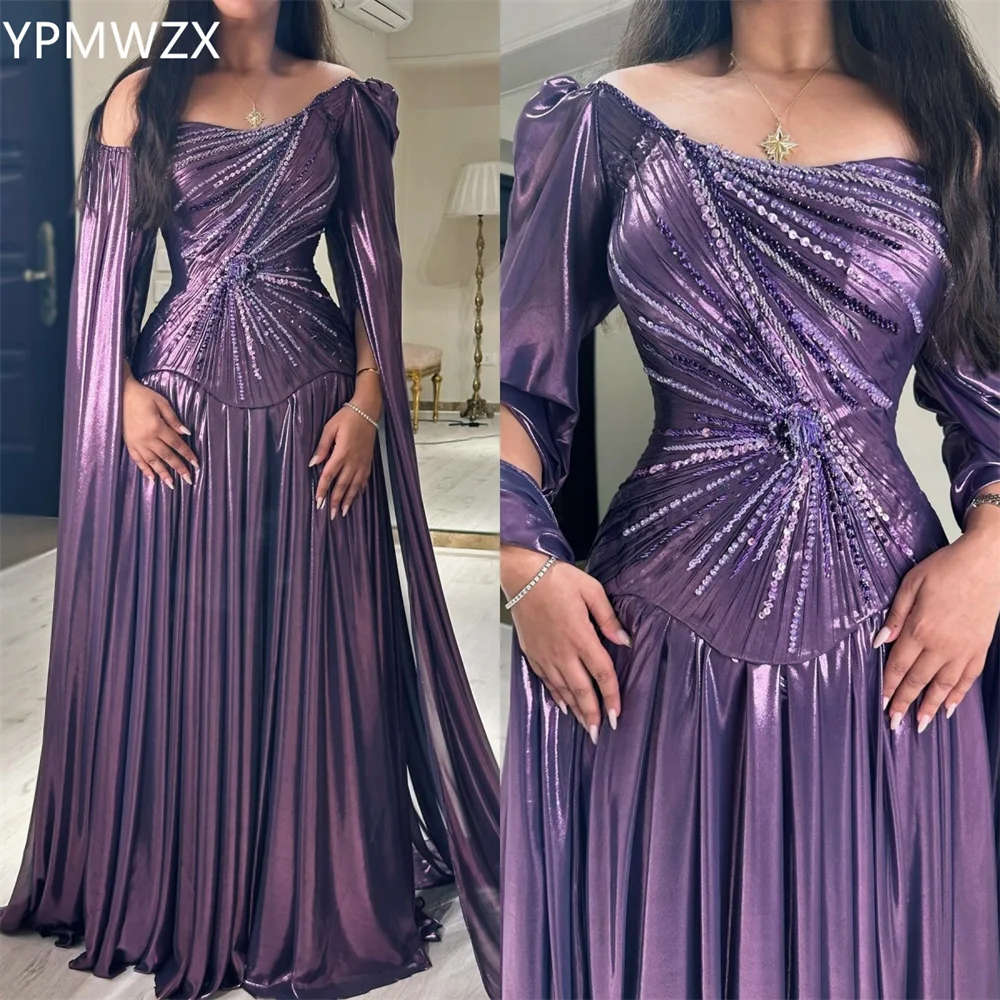 

Customized Women Party Dress Occasion Prom Gown Evening YPMWZX Off-the-shoulder A-line Floor Length Skirts Draped Bead Bespoke O