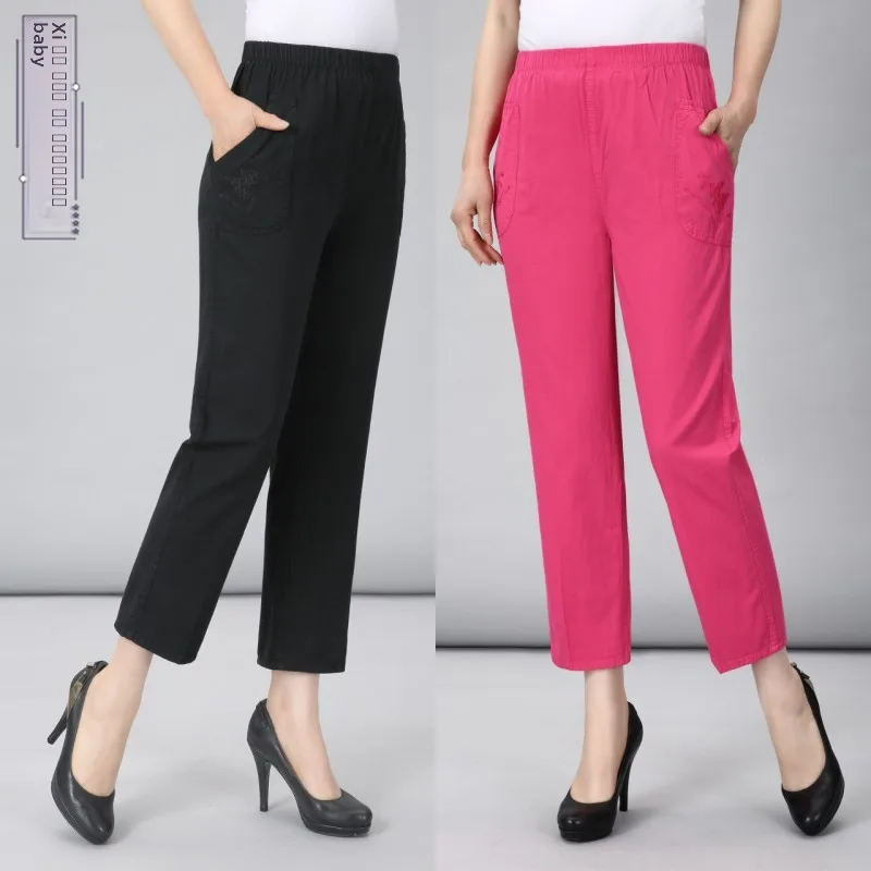 

Удобные брюки из чистого хлопка для женщин среднего и старшего возраста, летние, дышащие, свободные, повседневные, прямого кроя