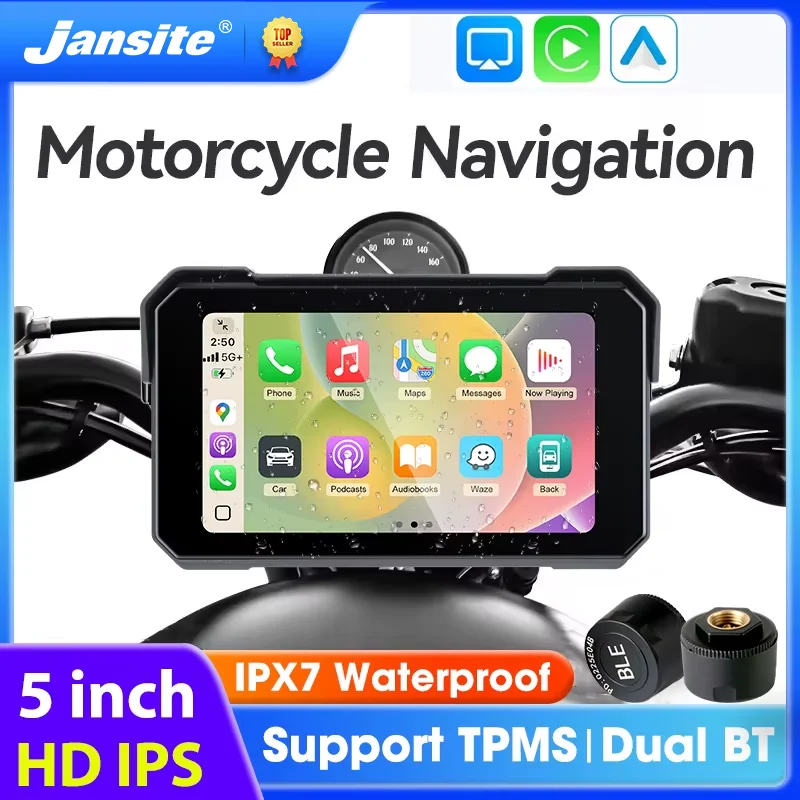 5-Zoll-Motorrad-Navigation, kabellos, CarPlay, Android, Auto, Dual, Bluetooth, IPX7, wasserdicht, Moto-Monitor, tragbarer Moto-Monitor