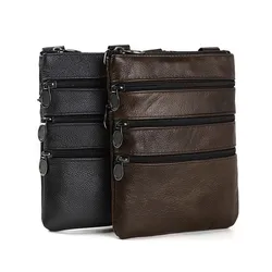 Men Fashion Leather Shoulder Bags Daily Commute Business Casual Messenger Bag Multiple Pockets Zipper Soft Shoulder Bags