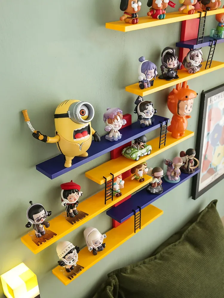 5 Layers Blind Box Wall Hanging Rack for Pop-Mart Doll Storage Display Rack Colorful Stepped Ladder Type Action Figure Organizer