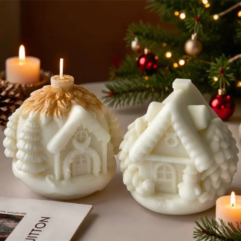 

1PCS DIY Christmas Tree House Silicone Mold Handmade Aroma Candle Plaster Resin Ornaments Mould Christmas Candle Making Supplies