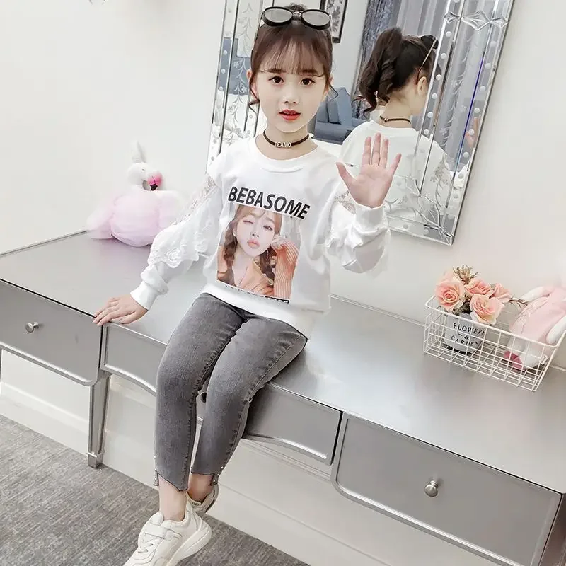 

Lace Sleeved Base Layer Children T Shirt Girls Clothes From 11 To 12 Years Old Elementary School Student Woman Top Teenage Girl