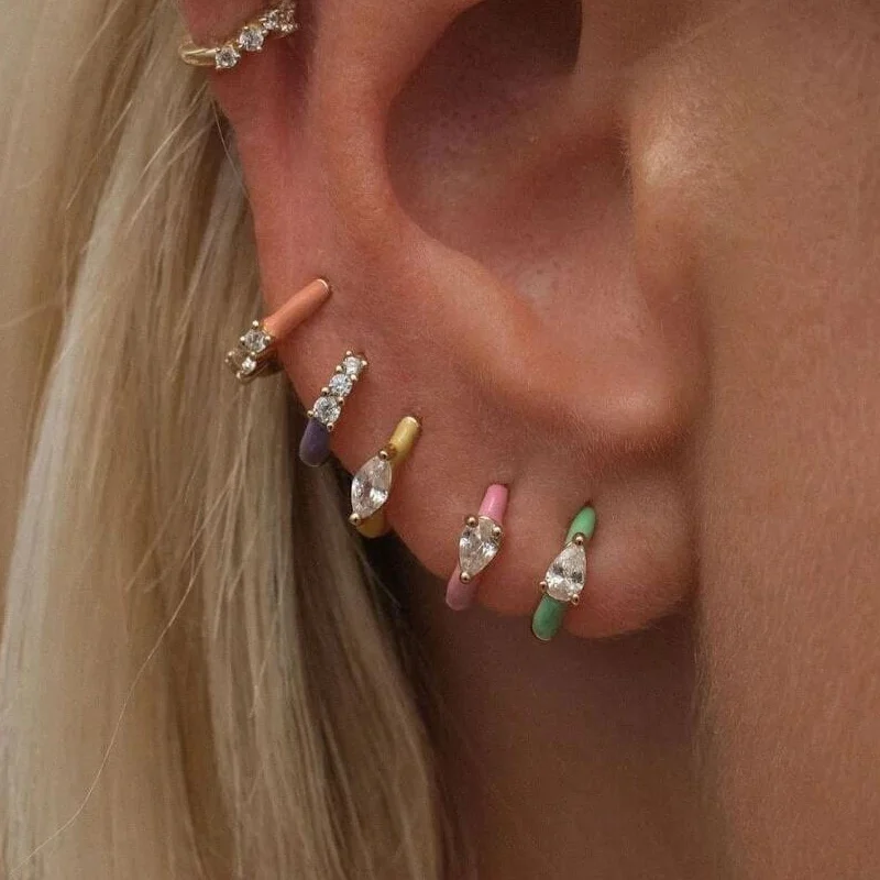 

1 Set Mixed Colorful Enamel Crystal Huggie Hoop Earrings for Women Gold Color Plated Cubic Zircon Jewelry