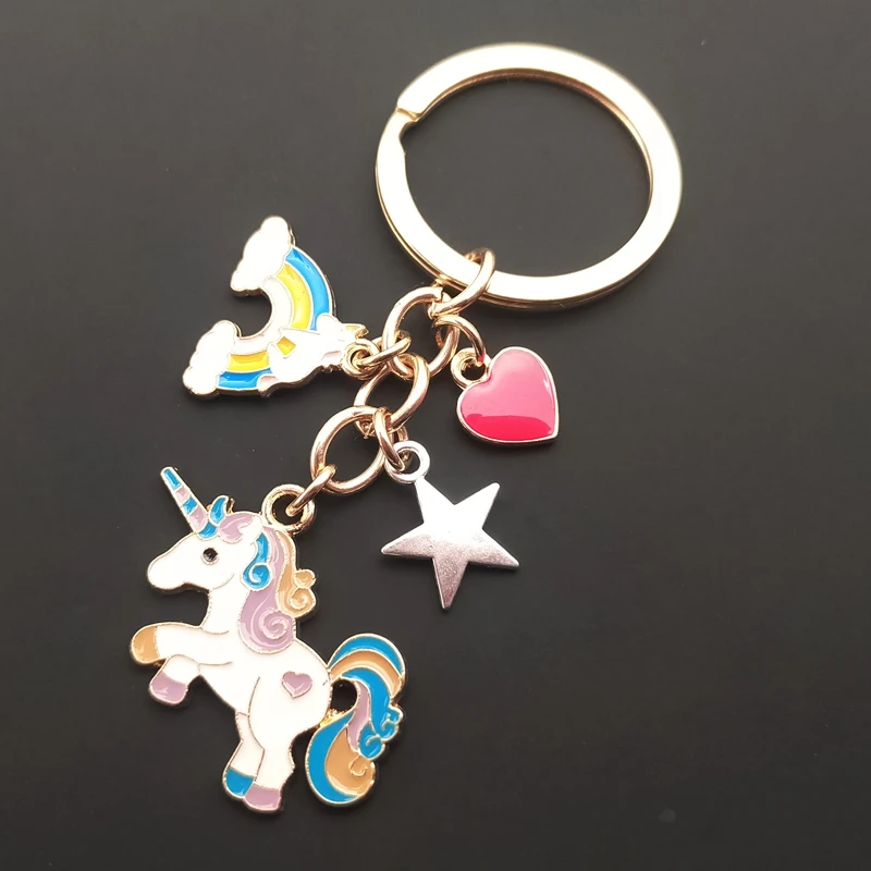 Cartoon little unicorn pendant key pendant dripping oil key ring girl child gift