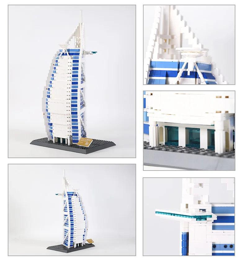 Creative Modern Architecture United Arab Emirates Dubai Building Block UAE Burj Al Arab Hotel Model Construction Bricks Toys