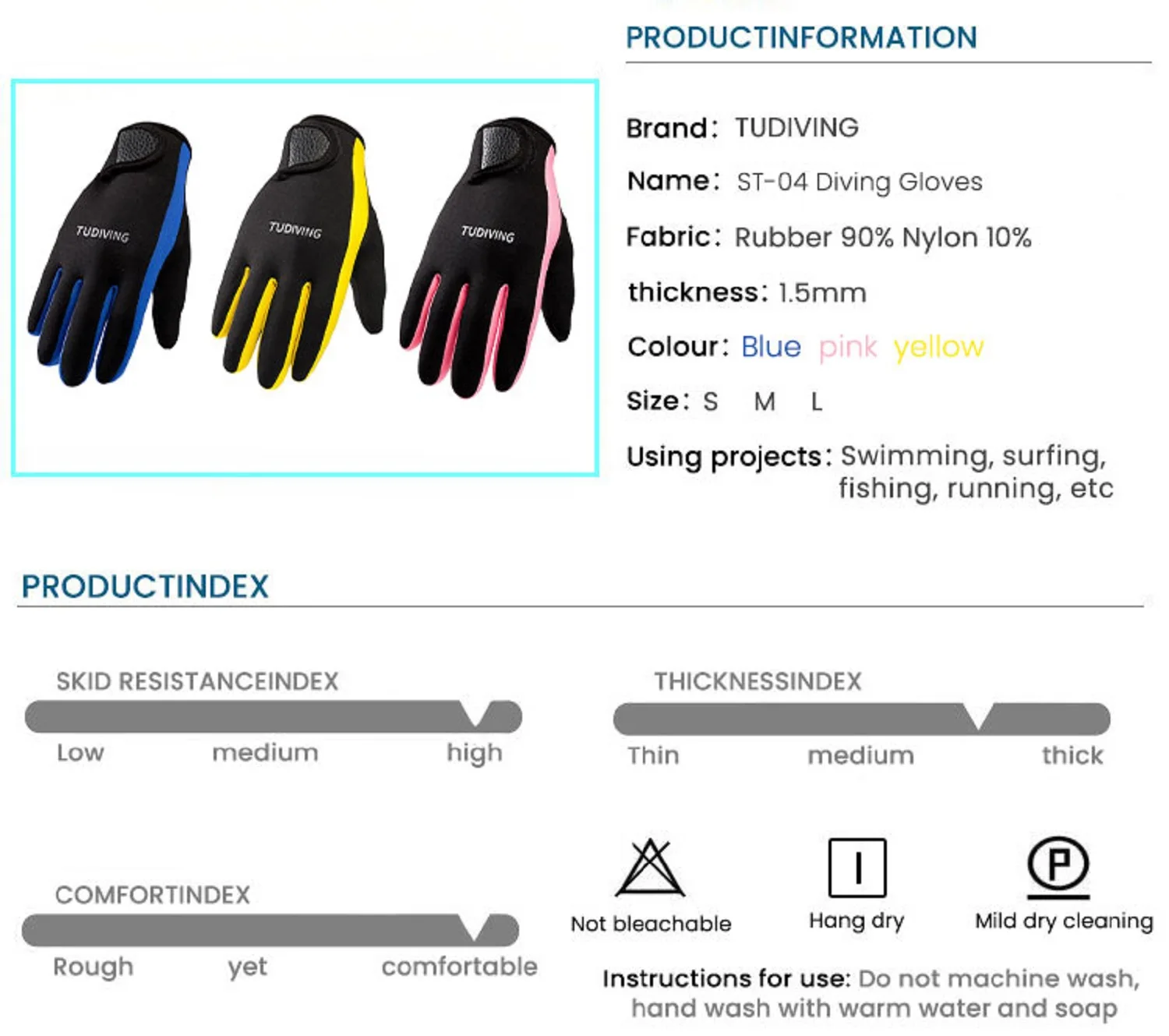 TUDIVING-1,5 mm professionele duikhandschoenen voor duiken, snorkelen, varen, surfen, kajakken, kanoën, onderwatervissers, skiën