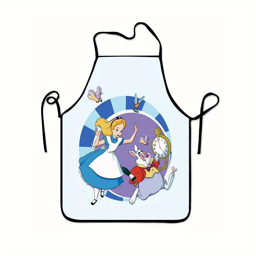 Delantal de Alicia en el País de las Maravillas de 1 pieza: diseño vibrante en blanco y azul, con el Sombrerero Loco, la oruga y la mariposa, perfecto para manualidades, hornear, pintar, cocina y limpieza del hogar, suministros de cocina