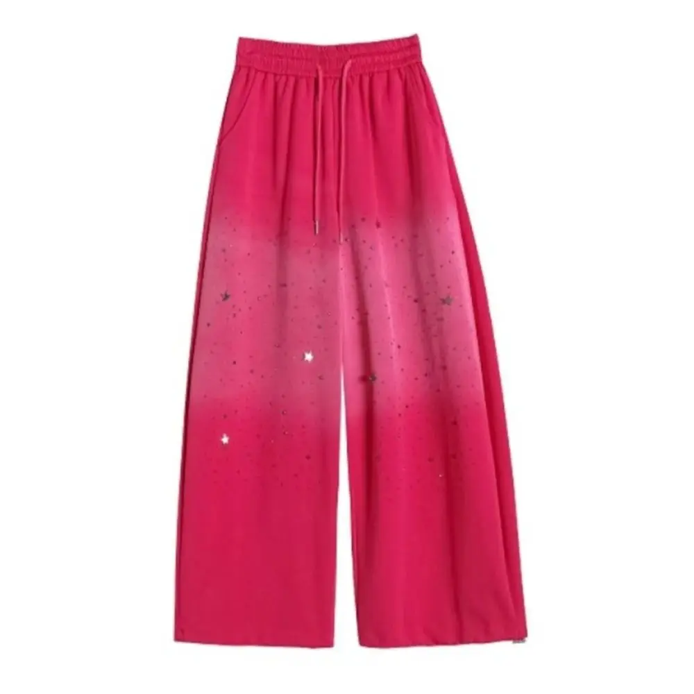 Star Rhinestone Gradient Color Casual Sweatpants Women's Autumn Elastic Waist Drawstring Fashion Female Wide Leg Long Pants
