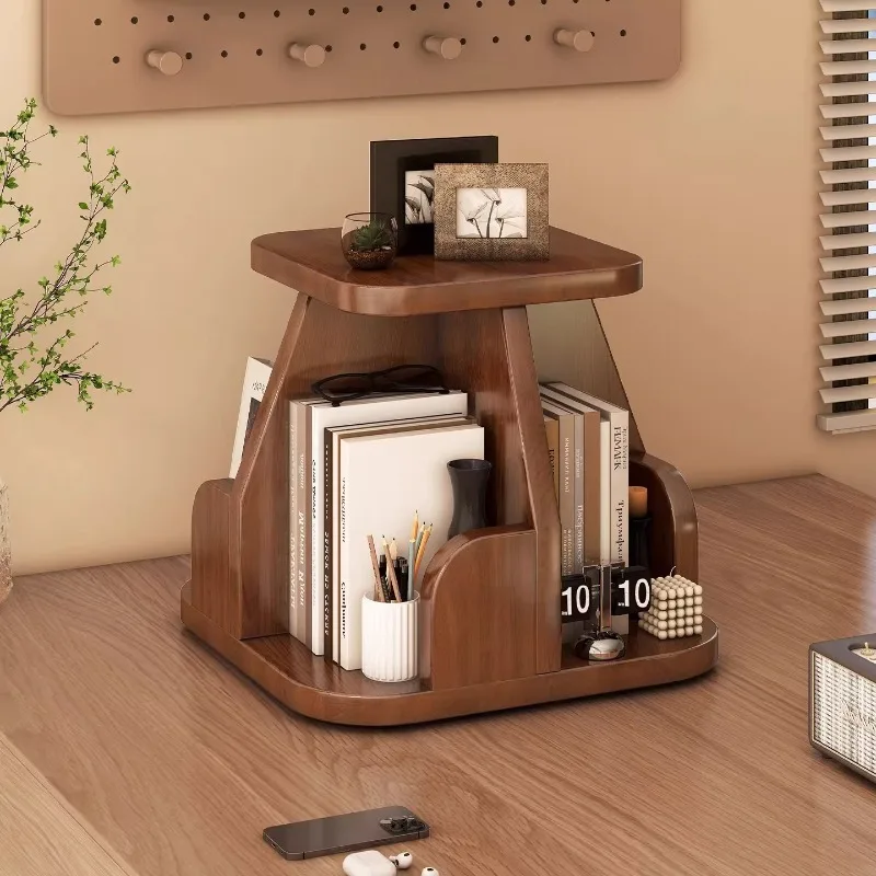 

Solid wood bookshelf Office workstation shelf Simple finishing shelf Modern household jewelry shelf Desktop rotating bookshelf