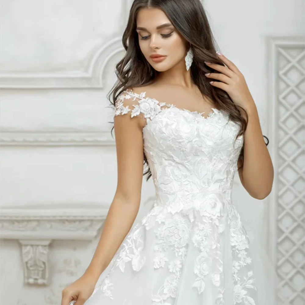 

Elegant Short Wedding Dresses Scoop Cap Sleeve Lace Appliques A-Line Bridal Gown Princess Knee Length Vestidos De Novia New 2024