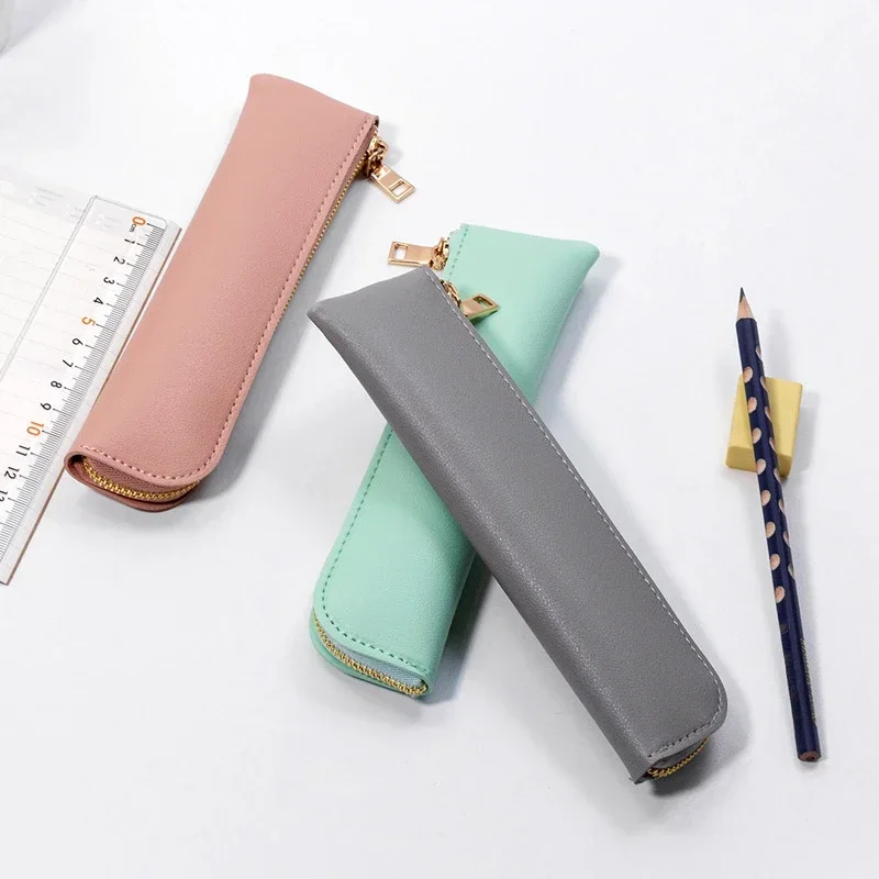 1PC Zipper Pen Pouch PU Leather Small Pen Pouch Mini Pen Case Stationery Pencil Case Student Products