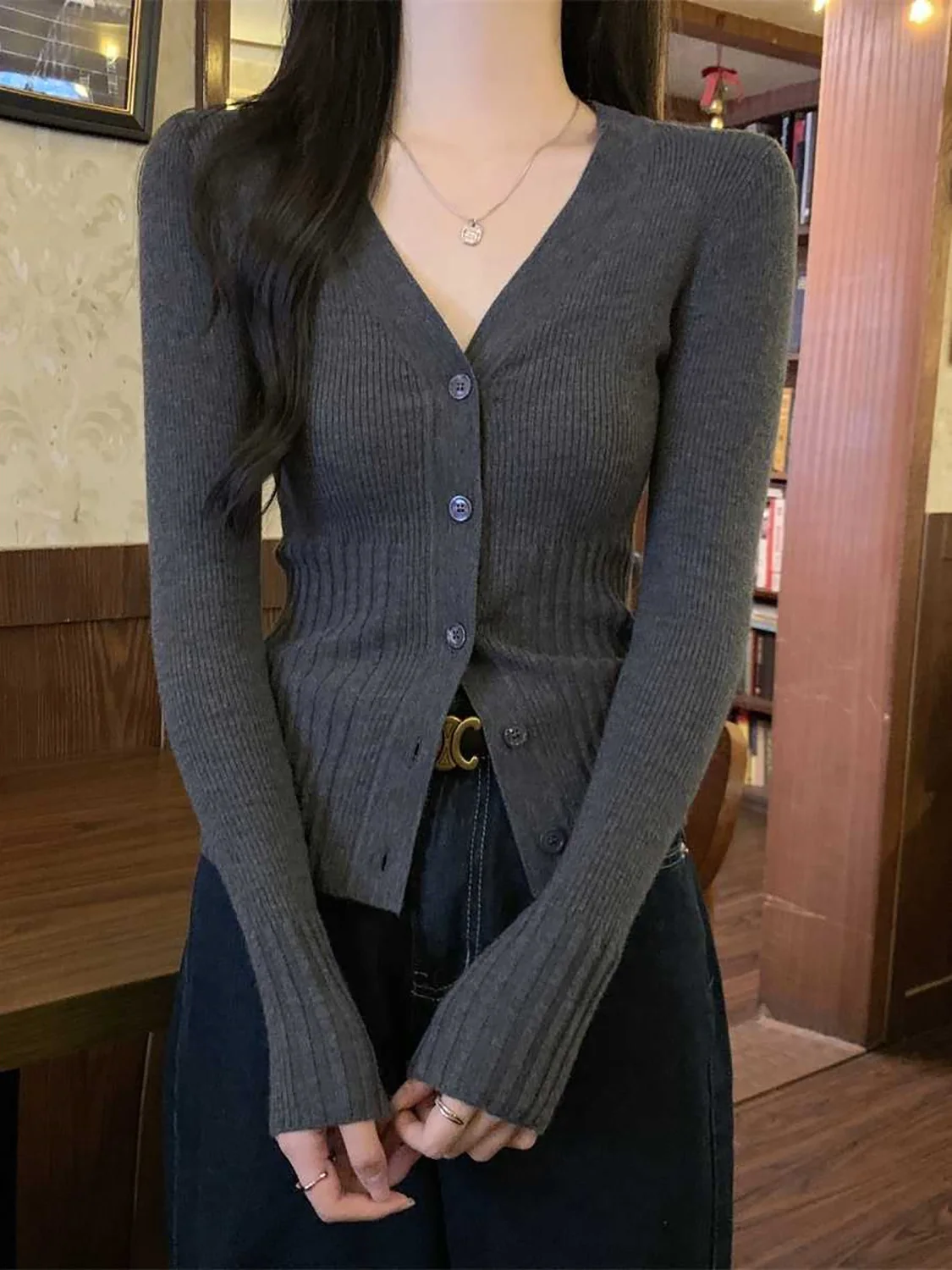 

ay Knitted Open Cardigan Women's Autumn High-End Soft Skin-Friendly Sweater Jaet V-Ne Top Trendy Commute Sle Long Sve