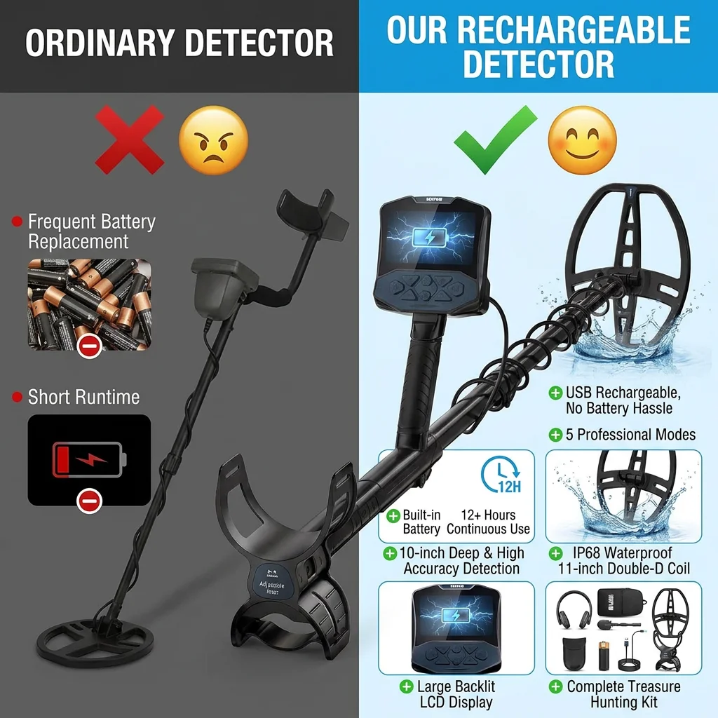 SUNPOW Professional Underground Metal Detector for Adults, Rechargeable, 11
