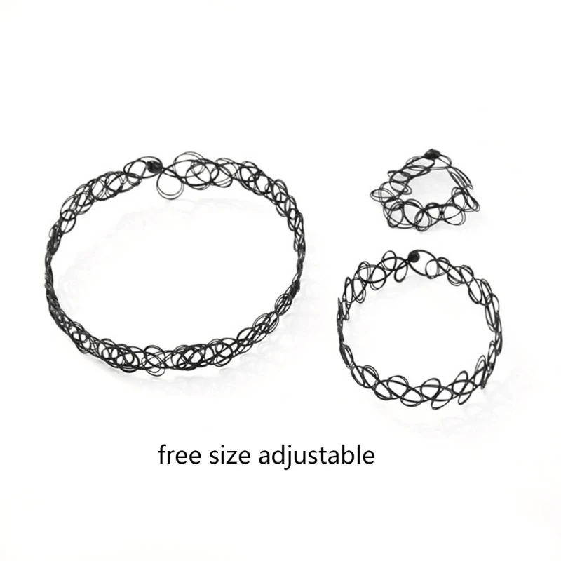 3Pcs Black Tattoos Choker Bracelet Ring Elastic Stretchable Chokers Gothic Tattoos Choker Chain Jewelry for Women Girls Dropship