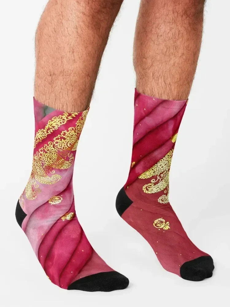 Pink and Gold Indian Sari Bride Wedding Gown Socks Stockings christmas gifts ankle winter Boy Socks Women's